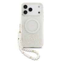 Guess IML Flowers Allover iPhone 17 Pro Max Case – With MagSafe and Cord – White