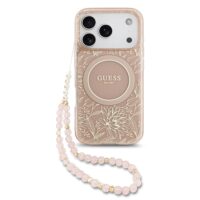 Guess IML Flowers Allover iPhone 17 Pro Case – With MagSafe and Cord – Pink