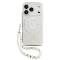 Guess IML Flowers Allover iPhone 17 Pro Case – With MagSafe and Cord – White