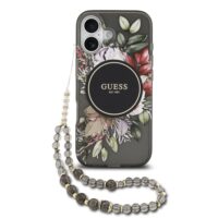 Guess IML Flowers iPhone 17 case – With MagSafe and Cord – Black