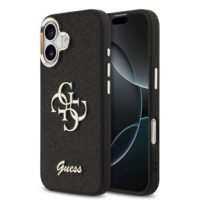 Guess PU Fixed Glitter 4G Metal Frame Case iPhone 17 – Black