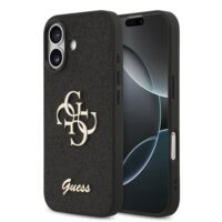 Guess PU Glitter 4G Metal Logo iPhone 17 Case – Black