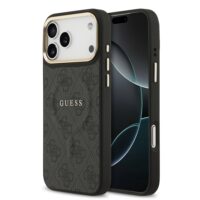 Guess PU Leather 4G Gold Frame MagSafe Case iPhone 17 Pro Max – Black