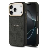 Guess PU Leather 4G Gold Frame MagSafe Case iPhone 17 Pro – Black