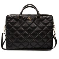 Guess PU Quilted 4G Metal Logo Laptop Bag – 15 and 16 inches – Black