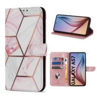 Solidenz Bookcase Case for Samsung Galaxy A57 – Marble (Pink) | 3-card slot, magnetic