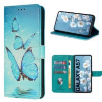 Solidenz Bookcase Case for Samsung Galaxy A57 – Light Blue (Butterflies) with 3 card slots and magnetic closure