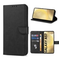 Solidenz Bookcase Case for Samsung Galaxy A57 – 3 card slots, kickstand, black