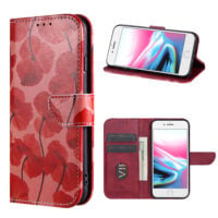 Solidenz Bookcase Case for iPhone SE (2022/2020), iPhone 8, and iPhone 7 – Red (Romantic Poppy) – Card Holder and Kickstand