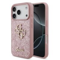 Guess PU Fixed Glitter 4G Metal Frame Case for iPhone 18 Pro / 17 Pro – Pink