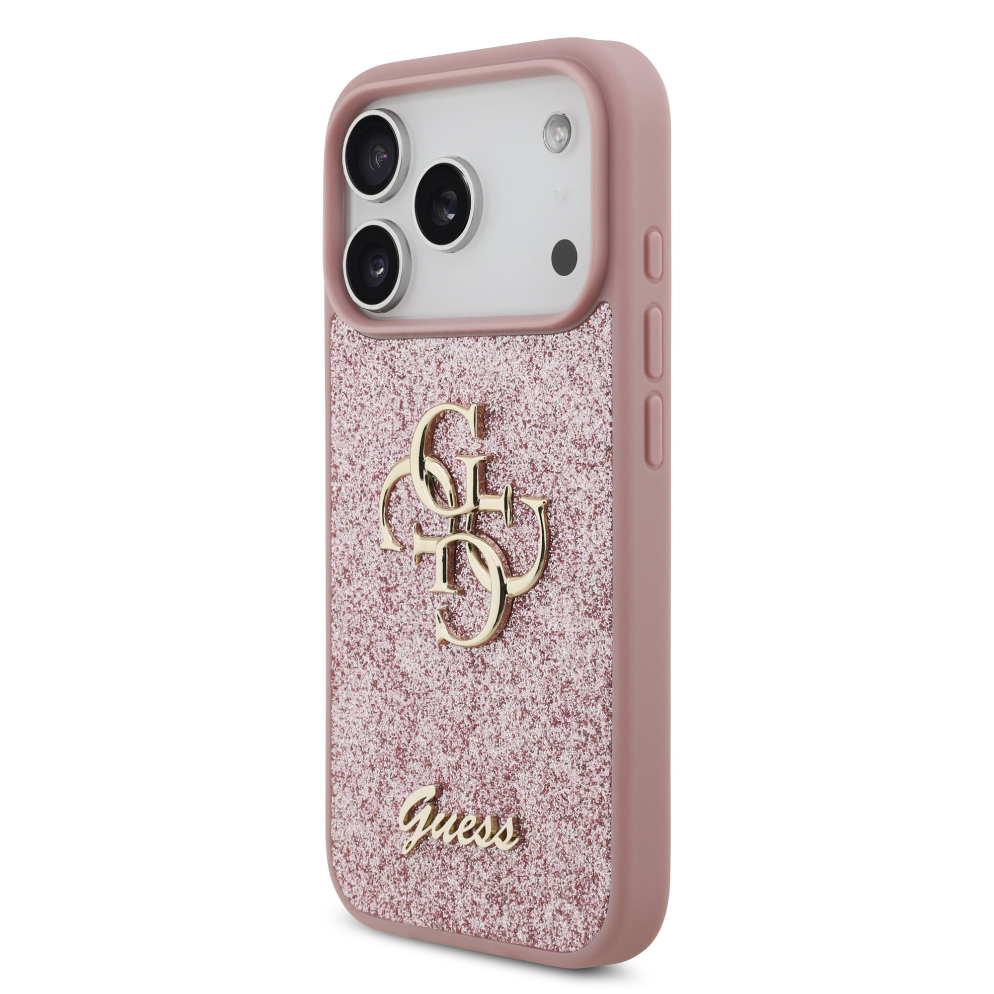 Guess PU Fixed Glitter 4G Metal Frame Hoesje iPhone 18 Pro / 17 Pro - Roze - Afbeelding 2