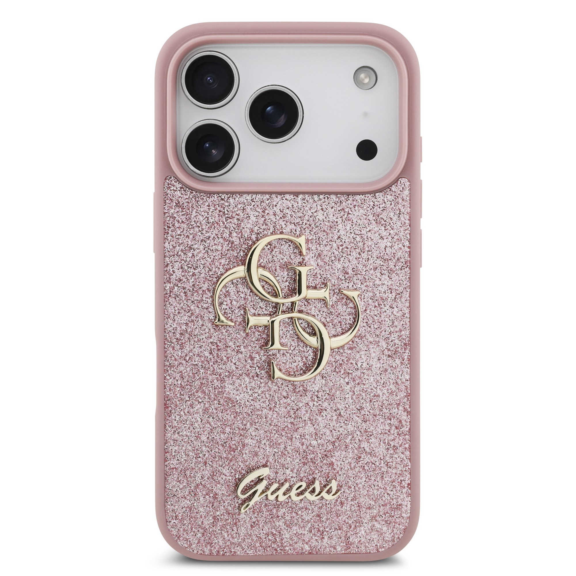 Guess PU Fixed Glitter 4G Metal Frame Hoesje iPhone 18 Pro / 17 Pro - Roze - Afbeelding 3
