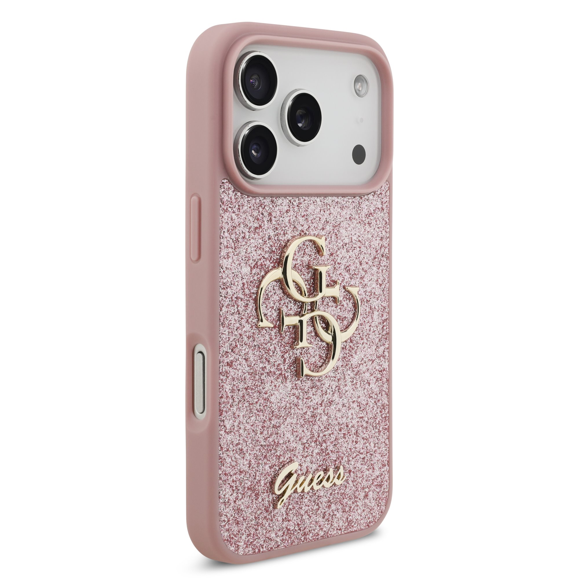 Guess PU Fixed Glitter 4G Metal Frame Hoesje iPhone 18 Pro / 17 Pro - Roze - Afbeelding 4