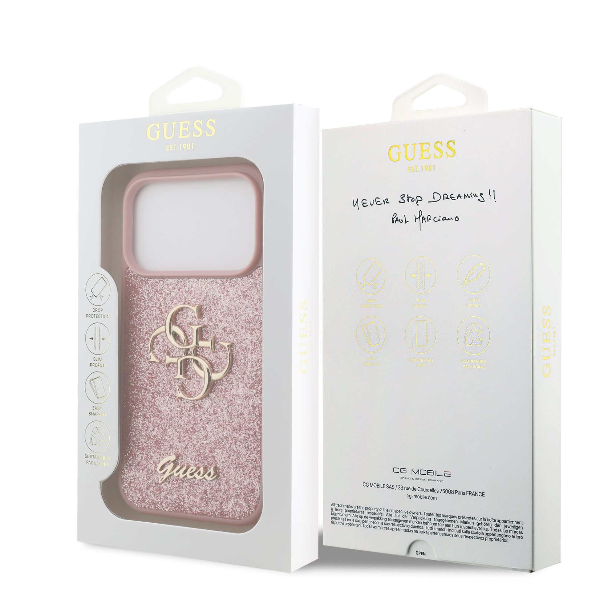 Guess PU Fixed Glitter 4G Metal Frame Hoesje iPhone 18 Pro / 17 Pro - Roze - Afbeelding 7
