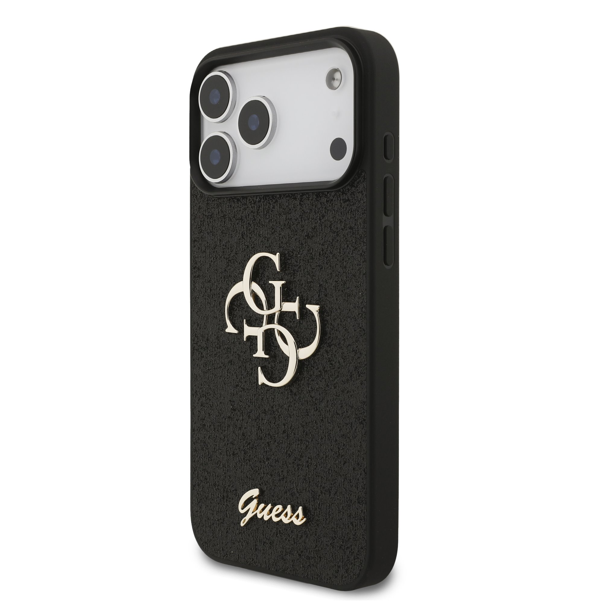 Guess PU Fixed Glitter 4G Metal Frame Hoesje iPhone 18 Pro Max / 17 Pro Max - Zwart - Afbeelding 2