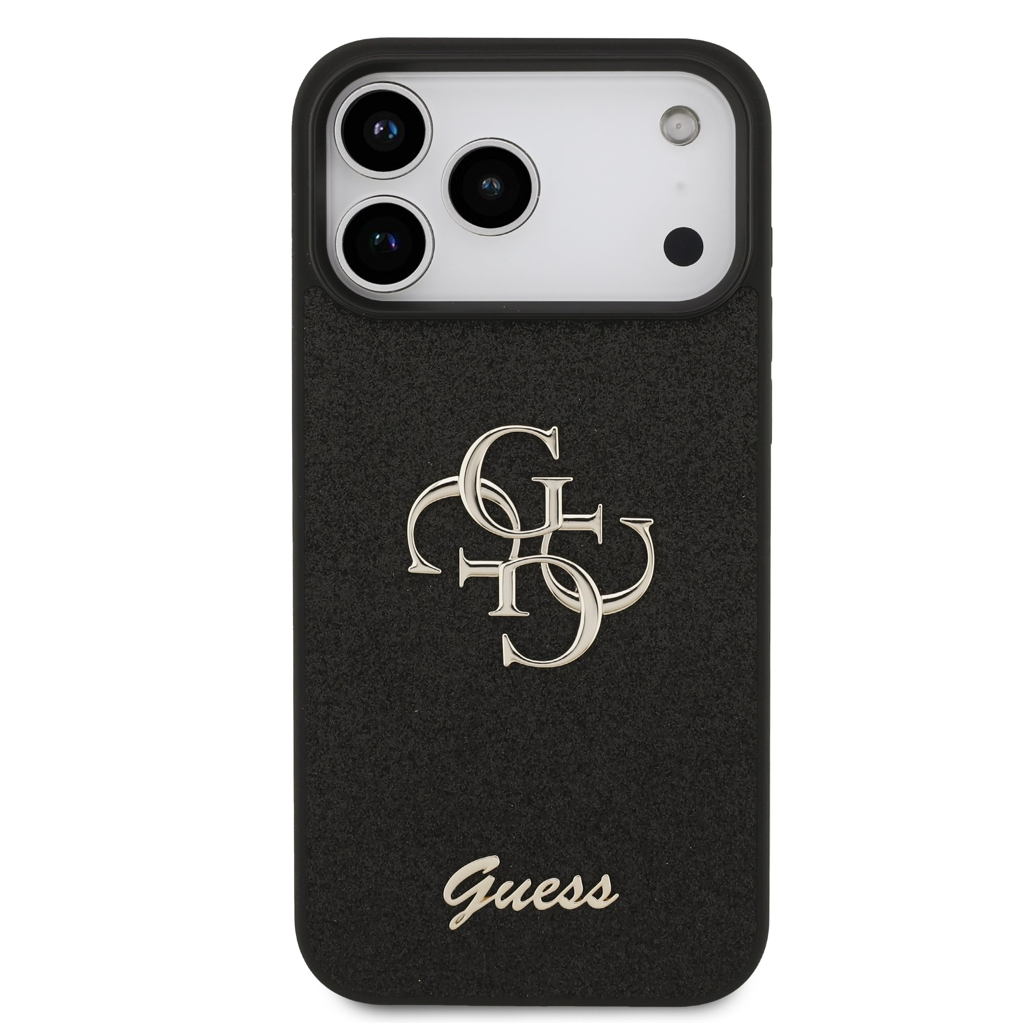 Guess PU Fixed Glitter 4G Metal Frame Hoesje iPhone 18 Pro Max / 17 Pro Max - Zwart - Afbeelding 3