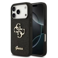 Guess PU Fixed Glitter 4G Metal Frame Case for iPhone 18 Pro / 17 Pro – Black