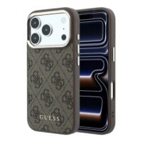 Guess PU Leather 4G Gold Frame MagSafe Case for iPhone 18 Pro Max / 17 Pro Max – Brown