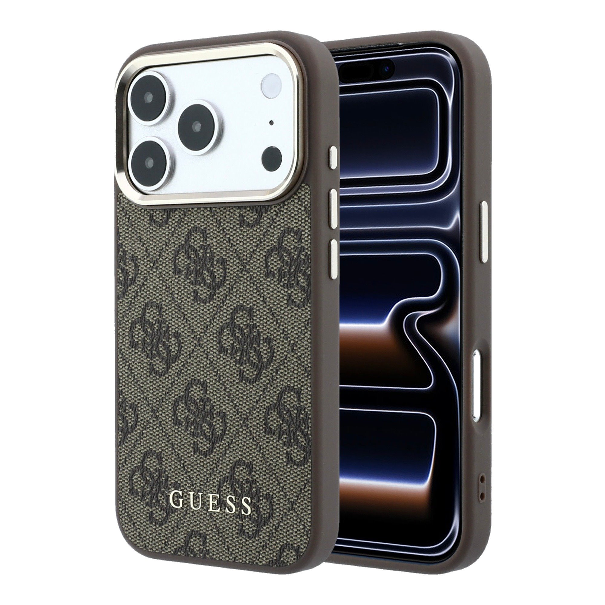 Guess PU Leather 4G Gold Frame MagSafe Hoesje iPhone 18 Pro Max / 17 Pro Max - Bruin