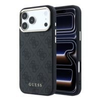 Guess PU Leather 4G Gold Frame MagSafe Case for iPhone 18 Pro Max / 17 Pro Max – Black