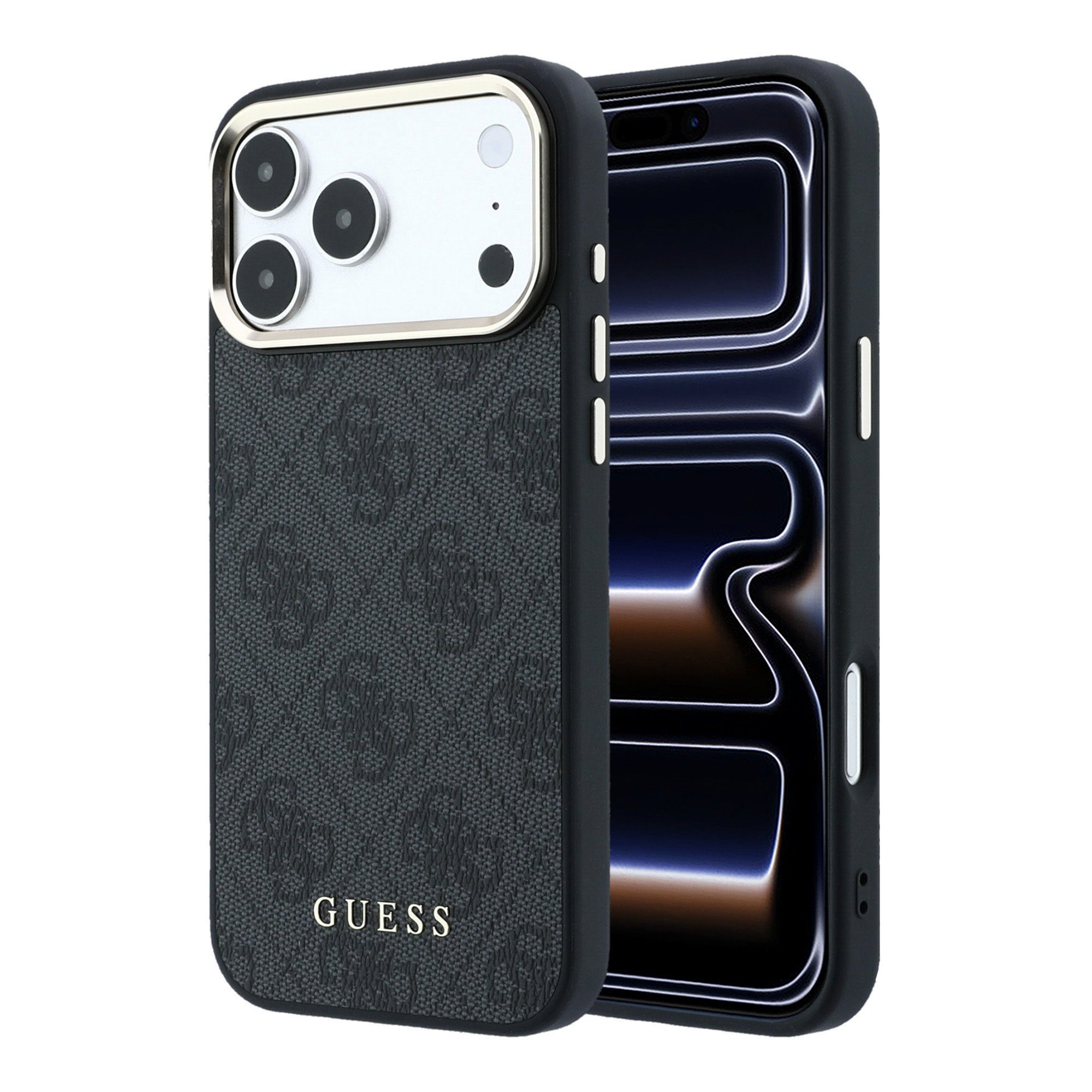 Guess PU Leather 4G Gold Frame MagSafe Hoesje iPhone 18 Pro Max / 17 Pro Max - Zwart